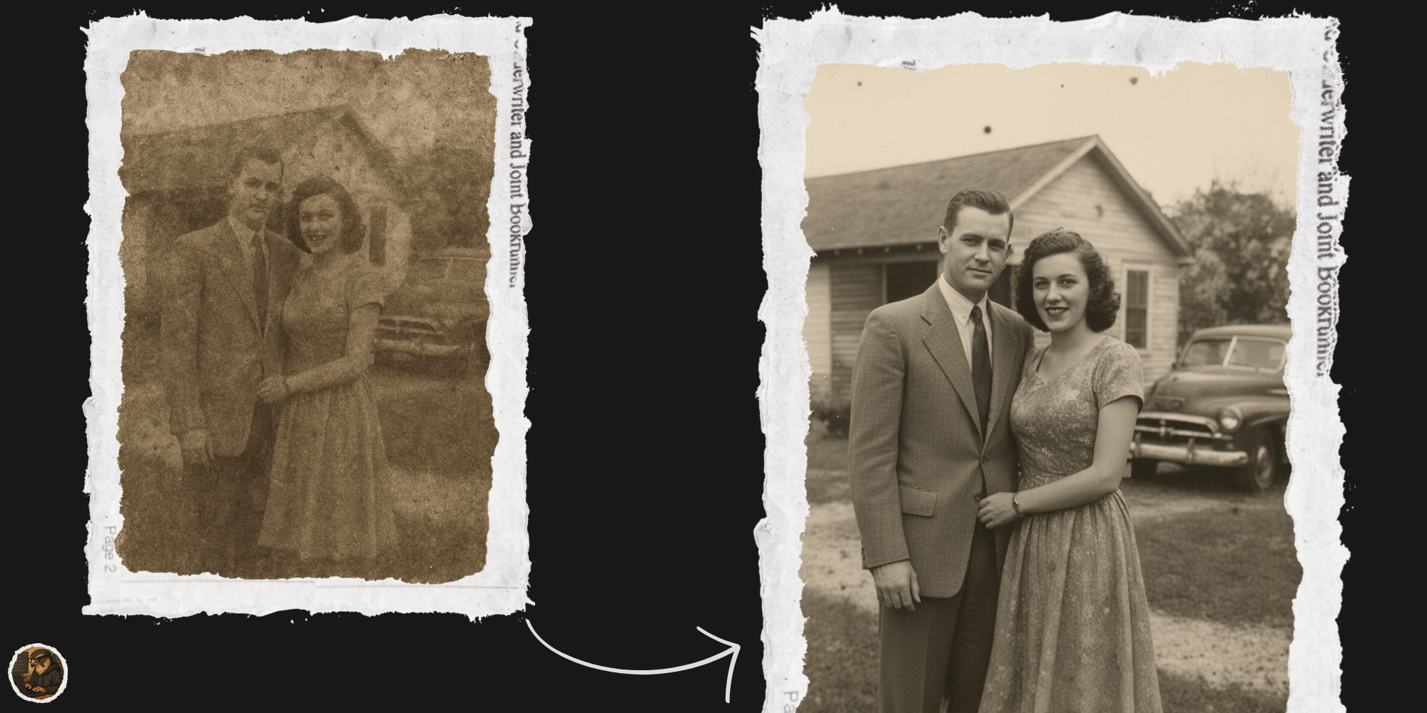 Exemplo 2: Restauração de foto antiga com danos severos - resultado profissional com IA